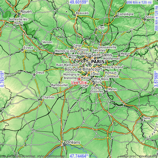 Topographic map of Les Ulis