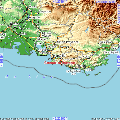 Topographic map of Carnoux-en-Provence