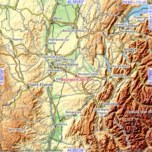 Topographic map of Bourgoin-Jallieu