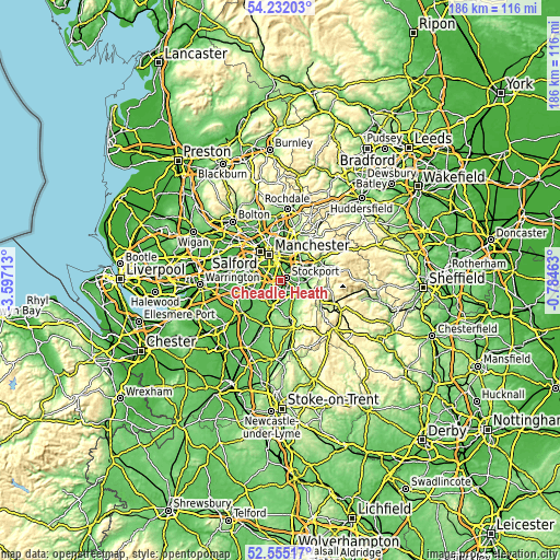 Topographic map of Cheadle Heath