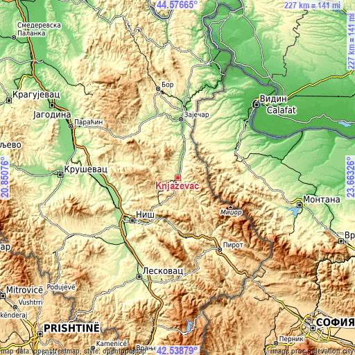 Topographic map of Knjazevac