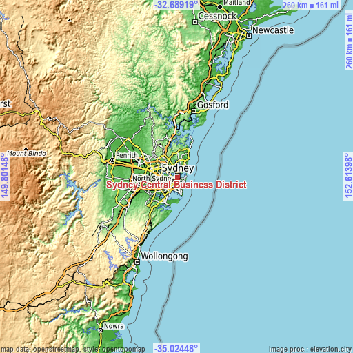 Topographic map of Sydney Central Business District