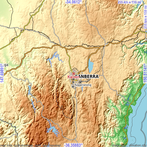 Topographic map of Kaleen