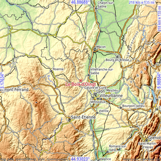 Topographic map of Le Bois-d'Oingt