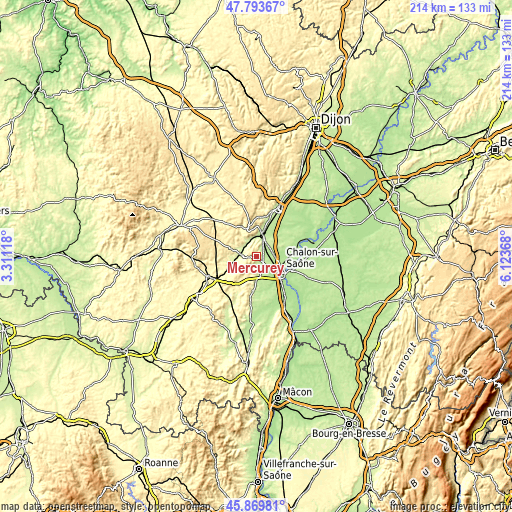 Topographic map of Mercurey