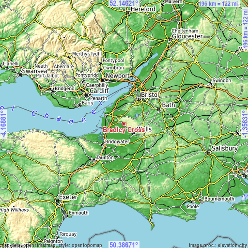 Topographic map of Bradley Cross