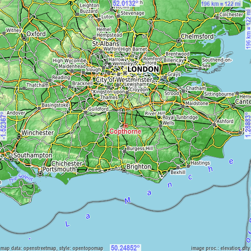 Topographic map of Copthorne