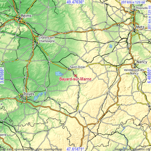 Topographic map of Bayard-sur-Marne