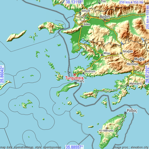 Topographic map of Turgutreis