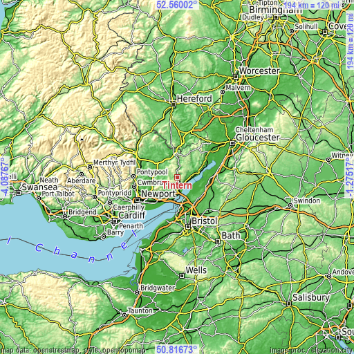 Topographic map of Tintern