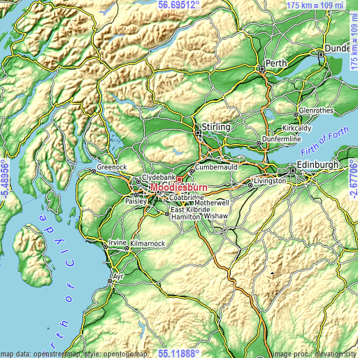 Topographic map of Moodiesburn