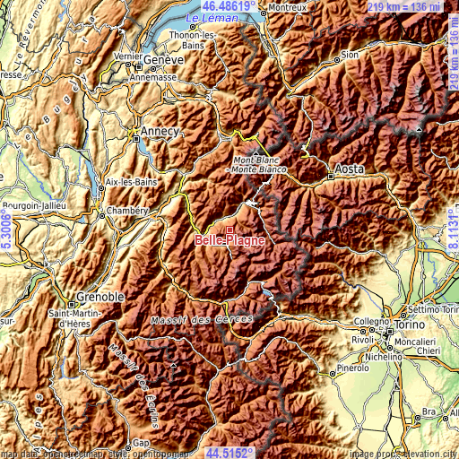 Topographic map of Belle-Plagne