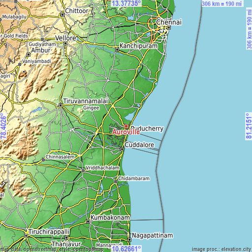 Topographic map of Auroville