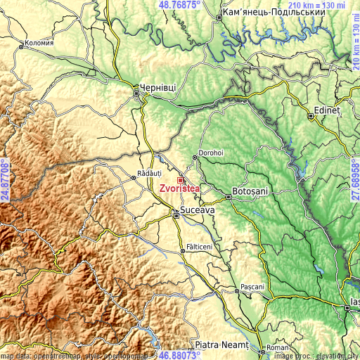 Topographic map of Zvoriştea