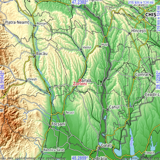 Topographic map of Zorleni