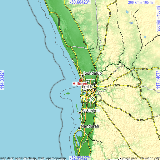 Topographic map of Hillarys