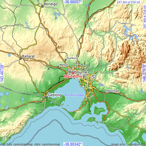 Topographic map of Maidstone
