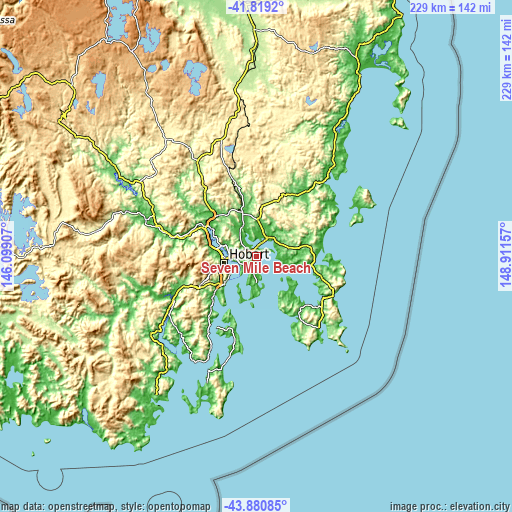 Topographic map of Seven Mile Beach