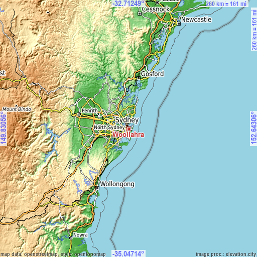 Topographic map of Woollahra