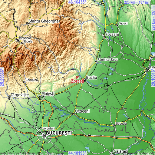 Topographic map of Zorești