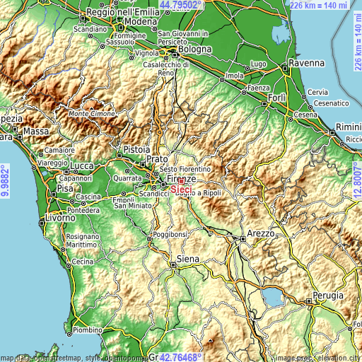 Topographic map of Sieci