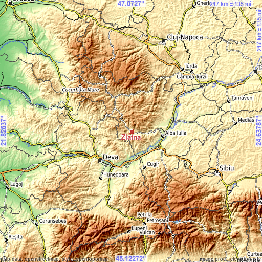 Topographic map of Zlatna