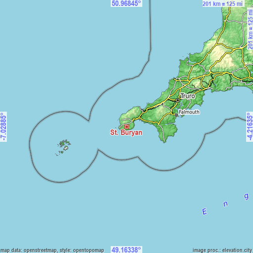 Topographic map of St. Buryan