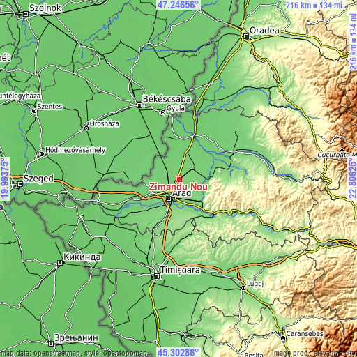 Topographic map of Zimandu Nou