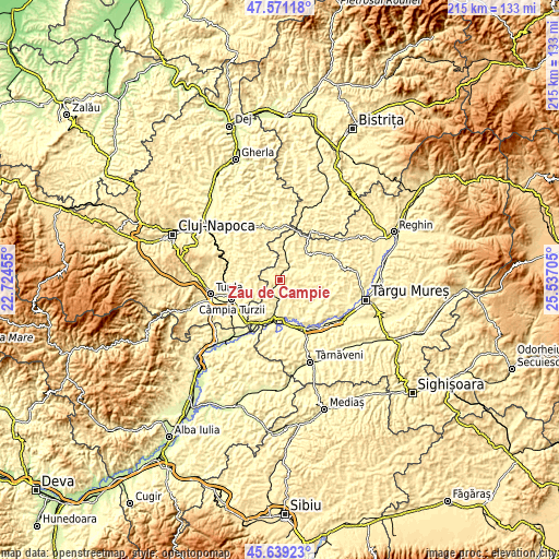 Topographic map of Zau de Câmpie