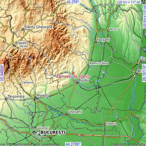 Topographic map of Zărneștii de Slănic