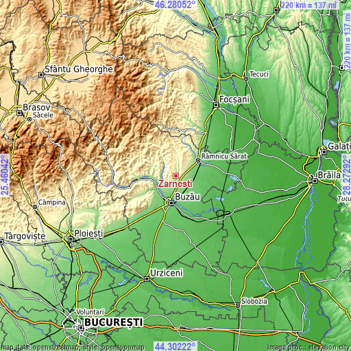 Topographic map of Zărneşti