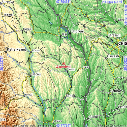 Topographic map of Zăpodeni