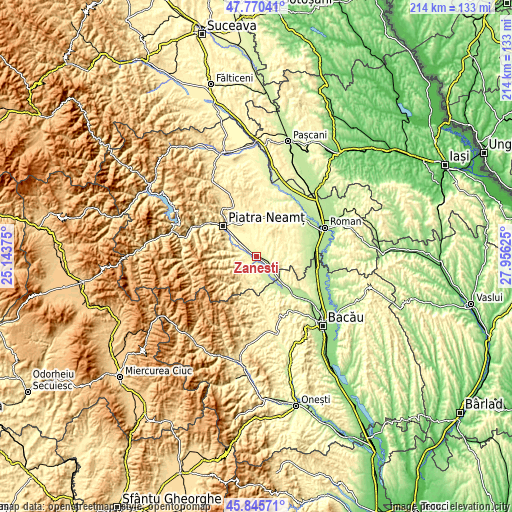 Topographic map of Zăneşti