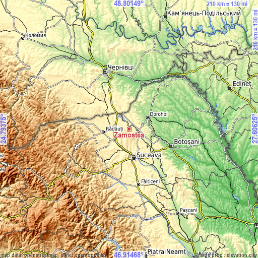 Topographic map of Zamostea