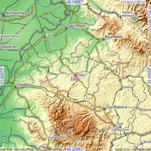 Topographic map of Zalău