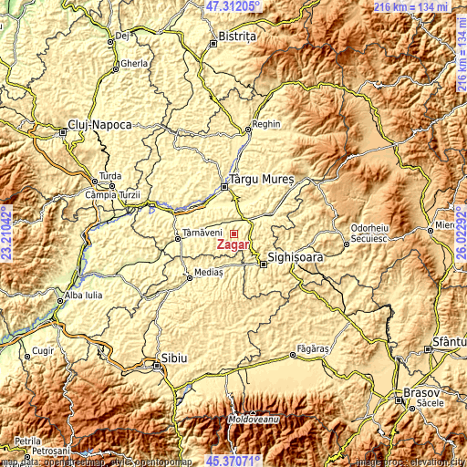 Topographic map of Zagăr