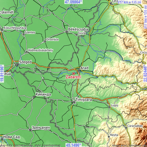 Topographic map of Zădăreni