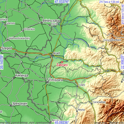 Topographic map of Zăbrani