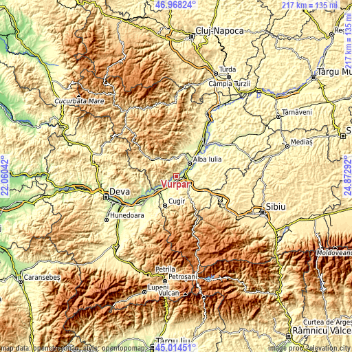 Topographic map of Vurpăr