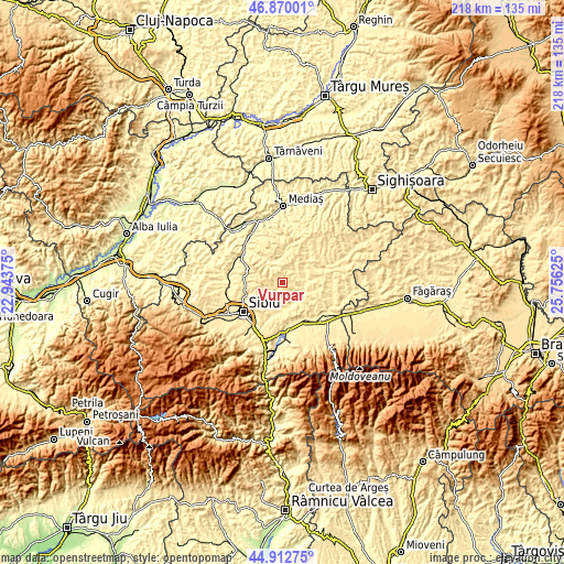 Topographic map of Vurpăr