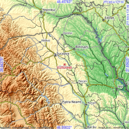 Topographic map of Vultureşti