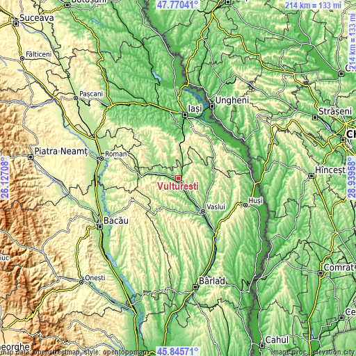 Topographic map of Vultureşti