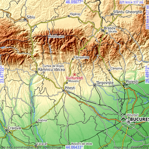 Topographic map of Vulturești