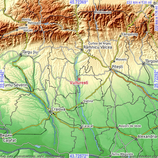 Topographic map of Vultureşti