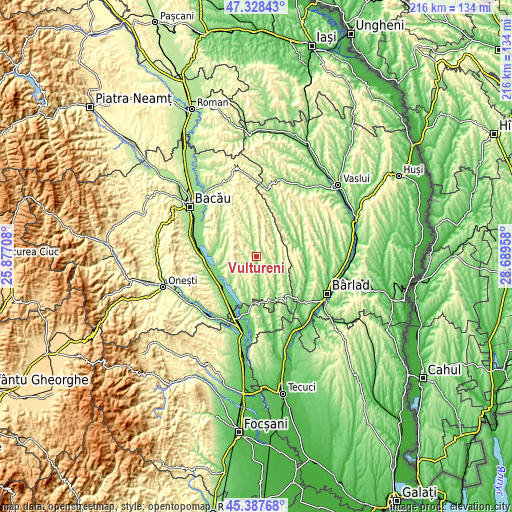 Topographic map of Vultureni