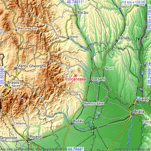 Topographic map of Vulcăneasa