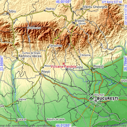 Topographic map of Vulcana-Pandele