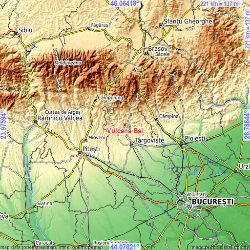 Topographic map of Vulcana Băi