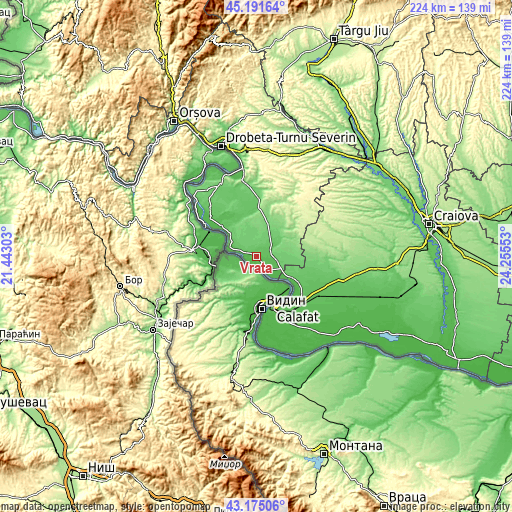 Topographic map of Vrata