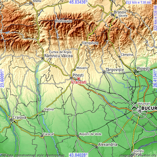 Topographic map of Vrănești